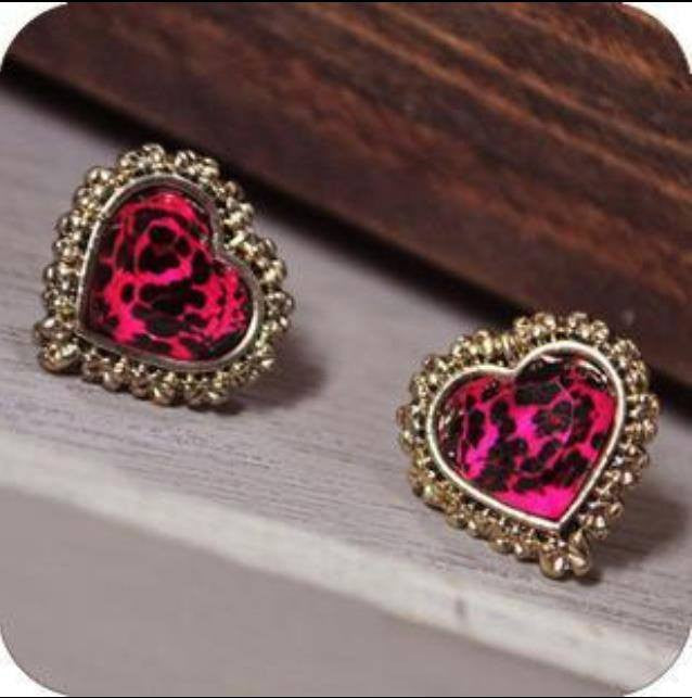 Fashion Lovely red pink Heart Stud Earrings