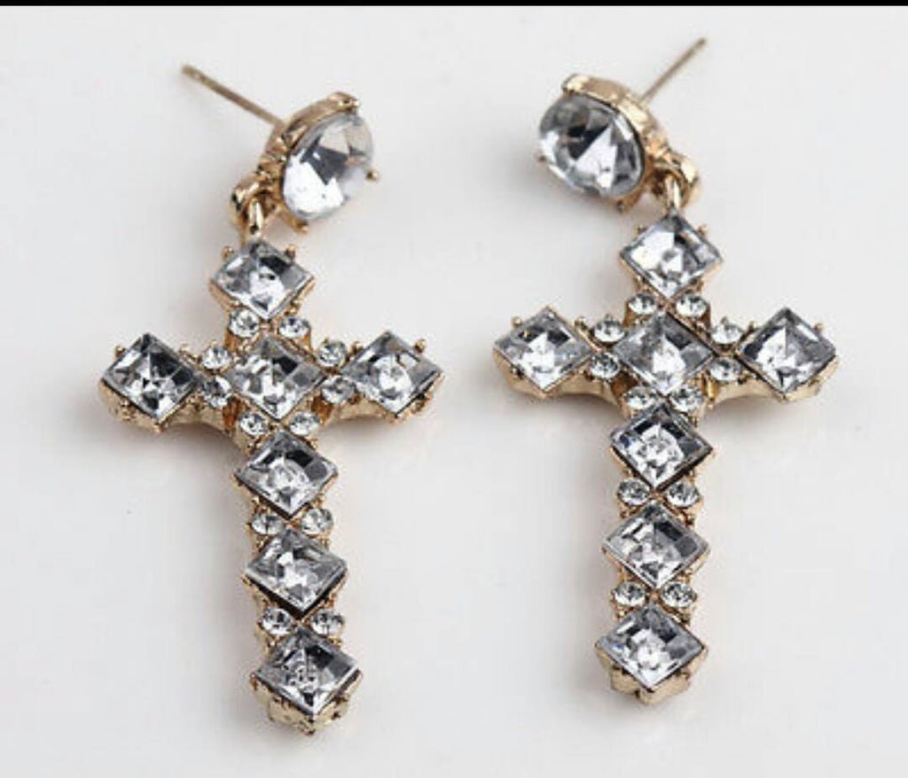 New Design Fashion Sweet Crystal Rhinestone Cross Shape Dangle Earring
