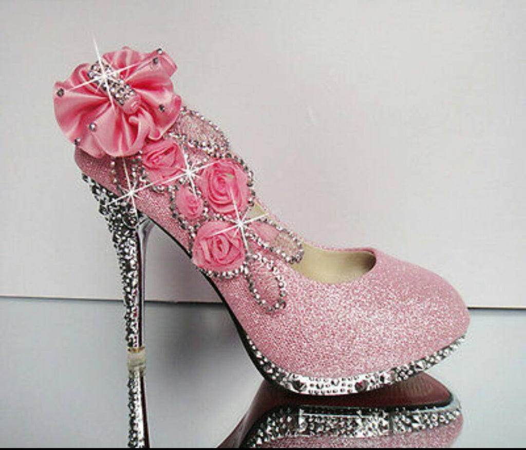Women Flower Crystal Platform Stiletto Bride High Heels Wedding Club Party Shoes