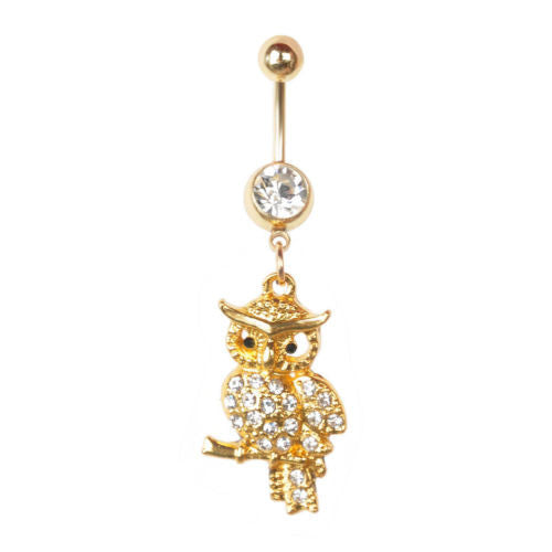 Belly Button Or Owl Flared Gem Dangle Barbell Navel