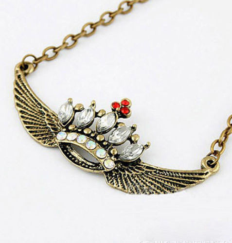 Fashion Charm jewelry Crown wings Crystal vintage long Pendant Chain Necklace