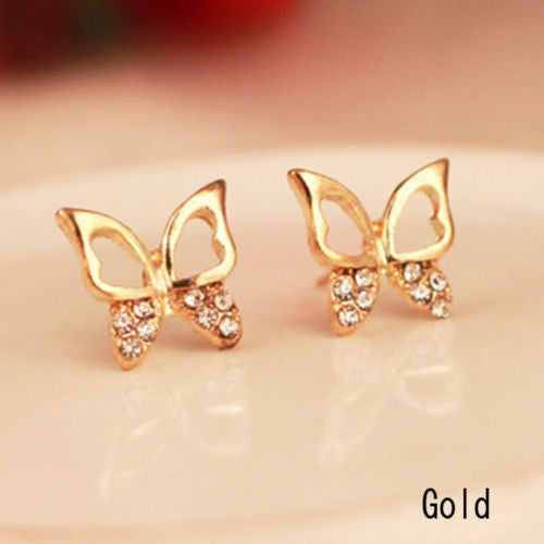 Fashion Rhinestone Butterfly Ear Stud Earrings Jewelry
