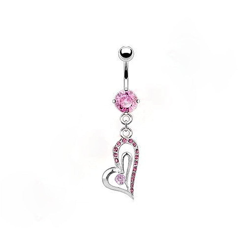 Love Heart Belly Button Navel Bar Ring Dangle Body Piercing Jewellery