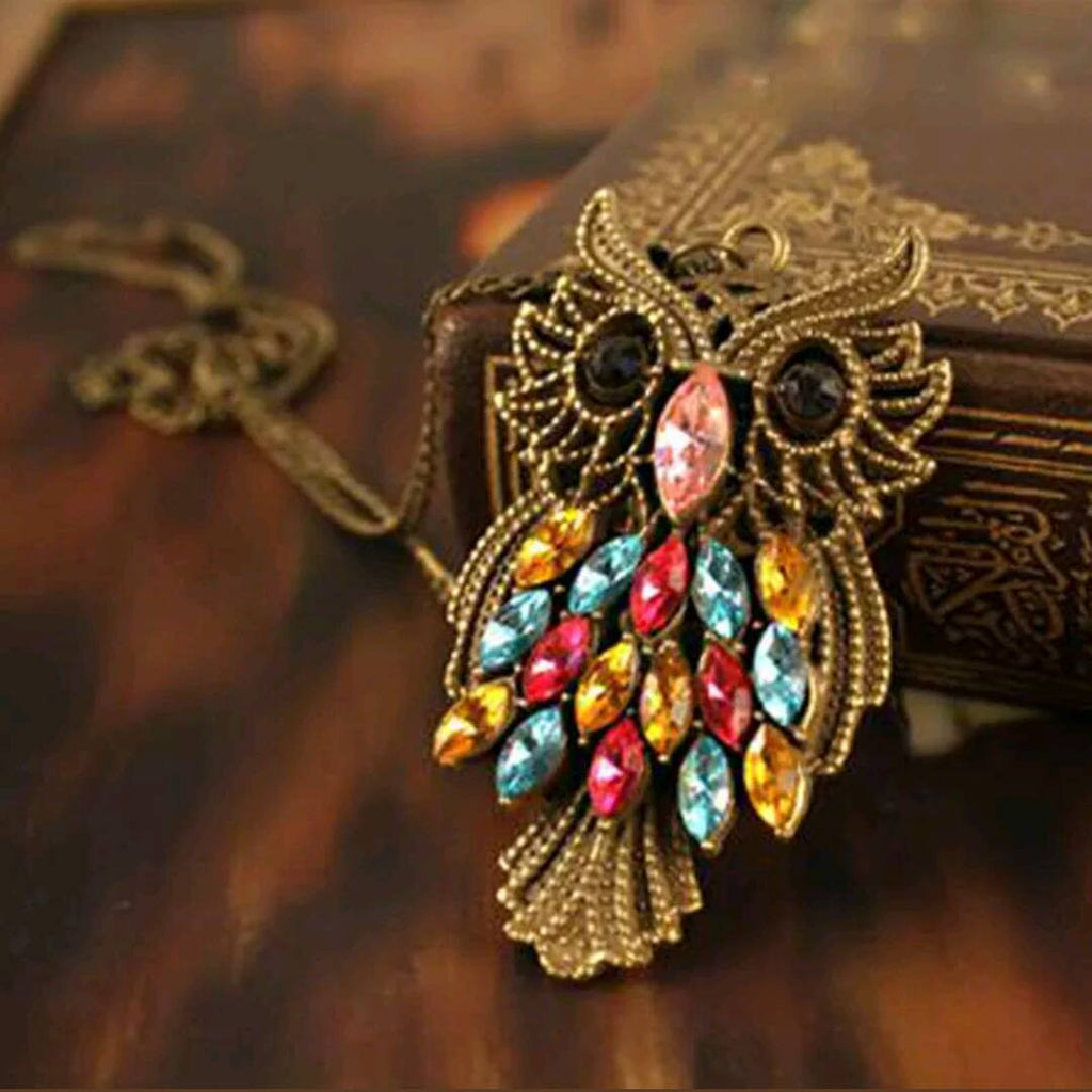 Fashion Jewelry Multi Color Designs Crystal Cute Owl Pendant Necklace