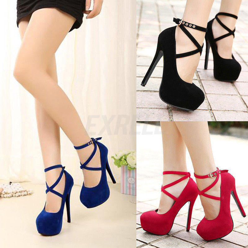 Womens High Heels Platform Ankle Buckle Strap Sexy Stiletto Fashion Shoes