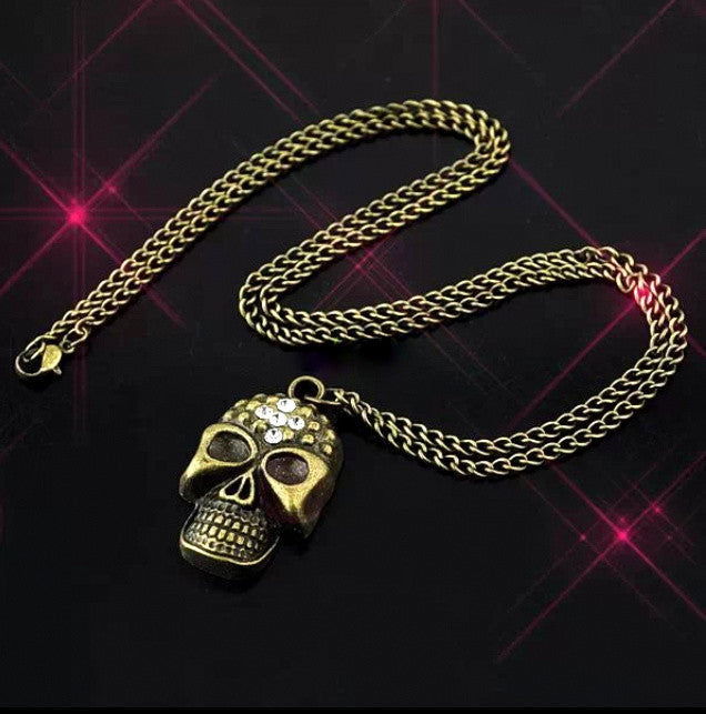 Fashion Charm jewelry Skull Crystal vintage long Pendant Chain Necklace