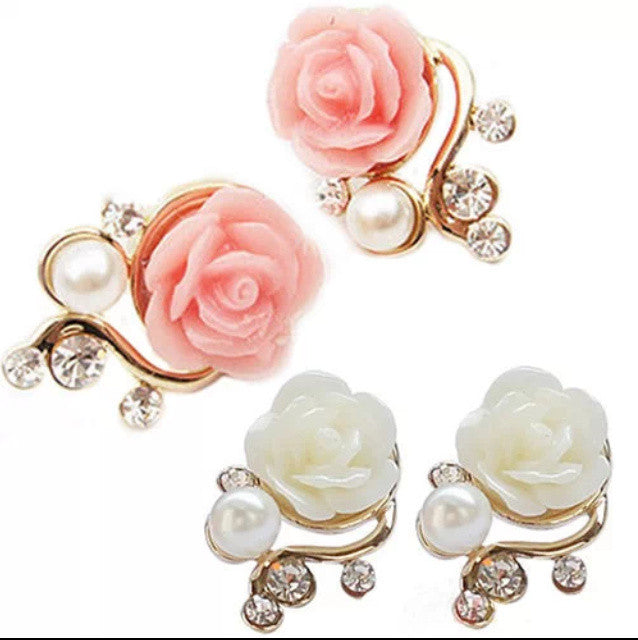fashion Flower Gorgeous Crystal Pearls Earring