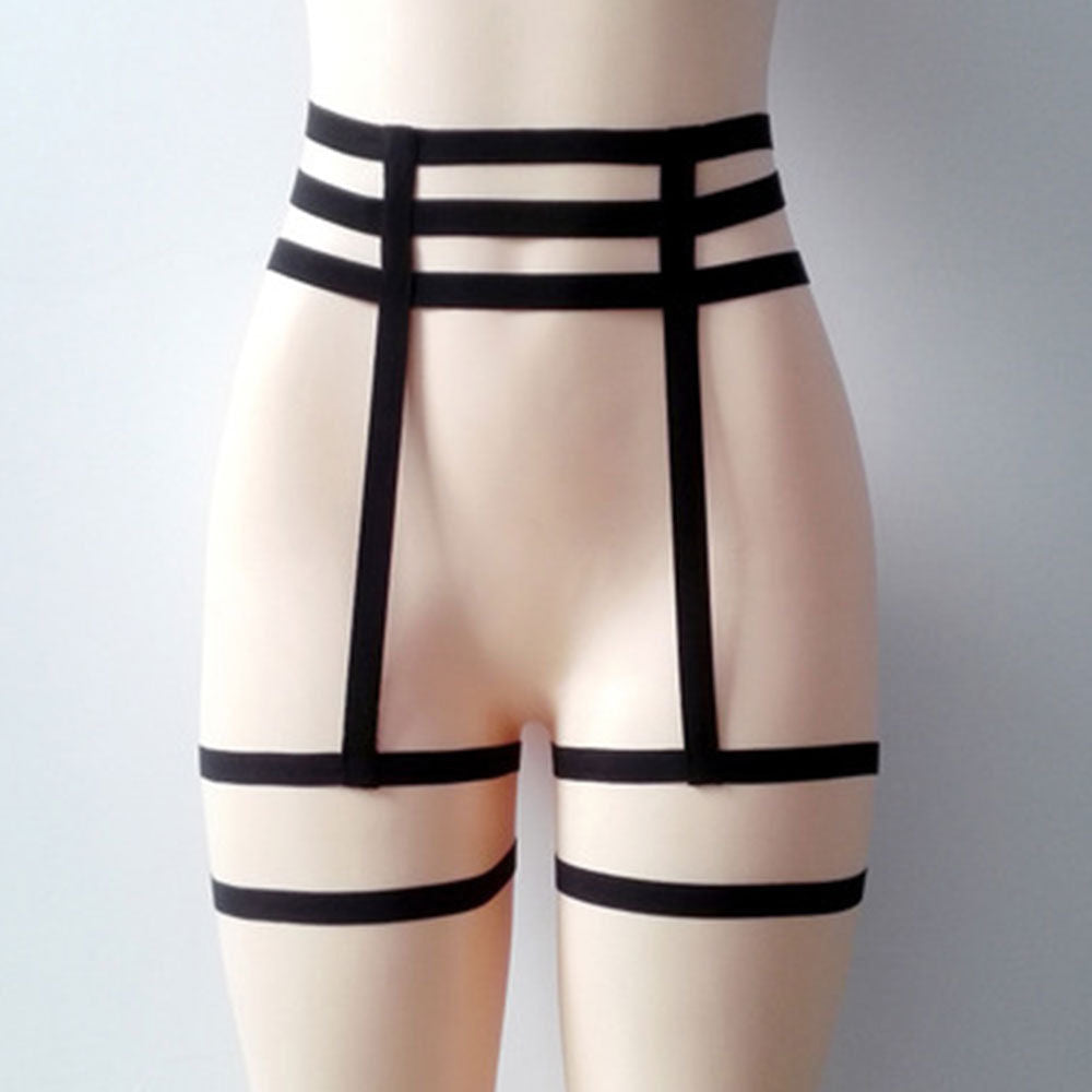 Black Underwear Cage Suspender Strap Harness Body Hollow Leg Garter Belt
